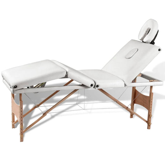 Massageliege Klappbar 4-Zonen mit Holzgestell Cremeweiß - Premium Massagetische  - Just €237.65! Shop now at homesales4u