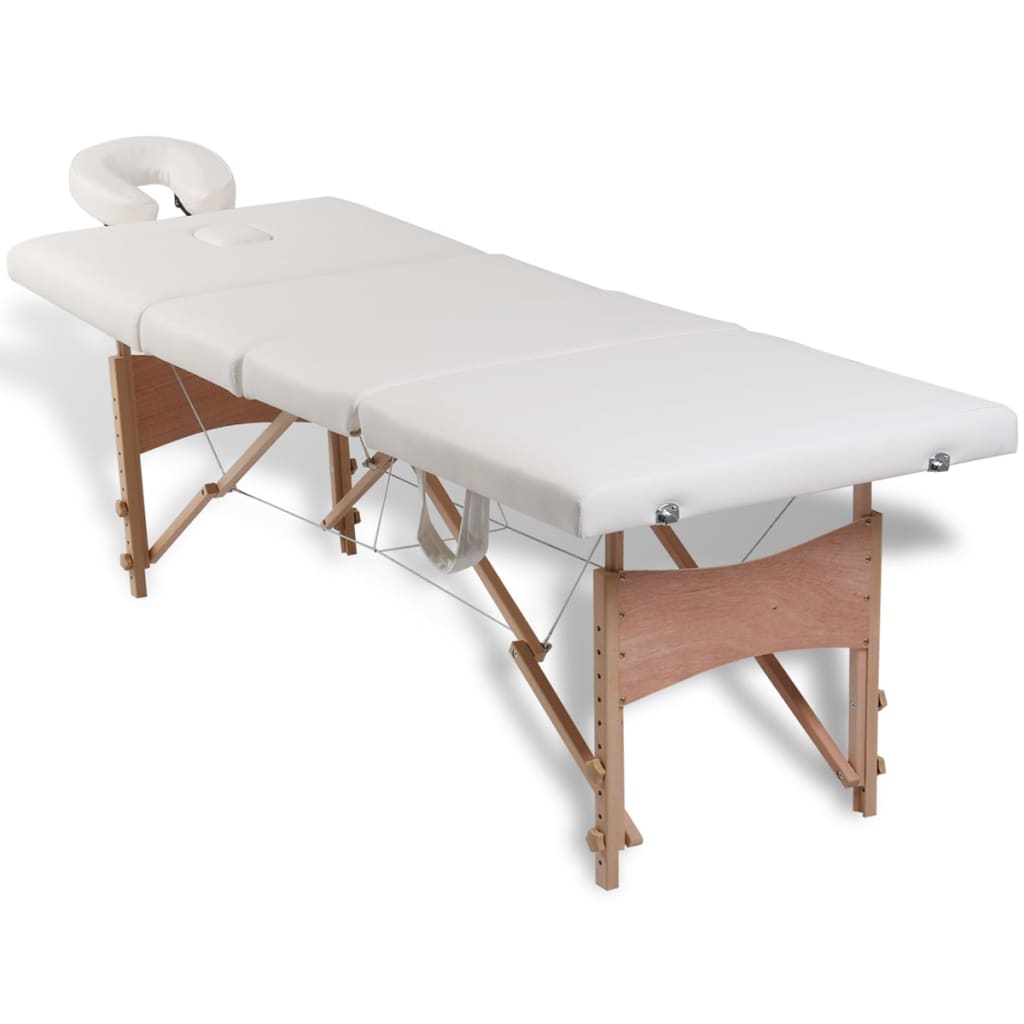 Massageliege Klappbar 4-Zonen mit Holzgestell Cremeweiß - Premium Massagetische  - Just €237.65! Shop now at homesales4u