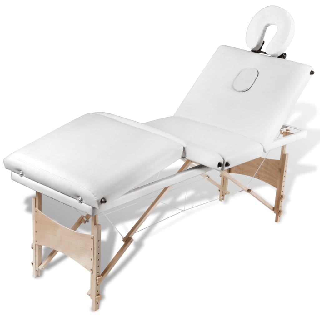 Massageliege Klappbar 4-Zonen mit Holzgestell Cremeweiß - Premium Massagetische  - Just €237.65! Shop now at homesales4u