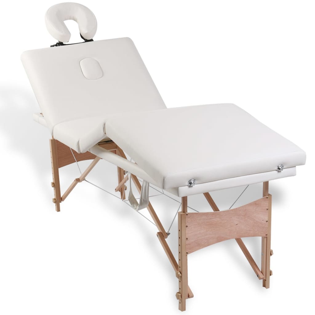 Massageliege Klappbar 4-Zonen mit Holzgestell Cremeweiß - Premium Massagetische  - Just €237.65! Shop now at homesales4u