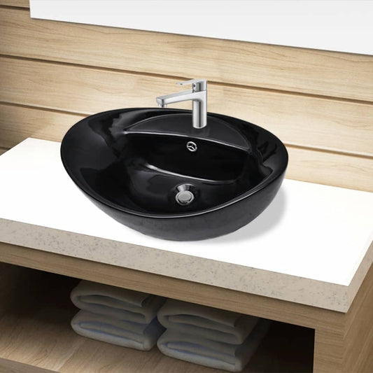 Keramik Waschbecken Hahnloch/Überlaufloch schwarz oval - Premium Badezimmer-Waschbecken  - Just €75.83! Shop now at homesales4u