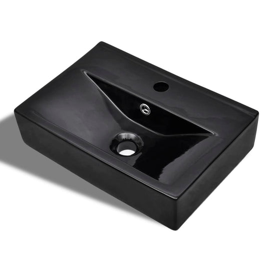 Keramik Waschbecken mit Hahn-/Überlaufloch Schwarz Rechteckig - Premium Badezimmer-Waschbecken  - Just €91.81! Shop now at homesales4u