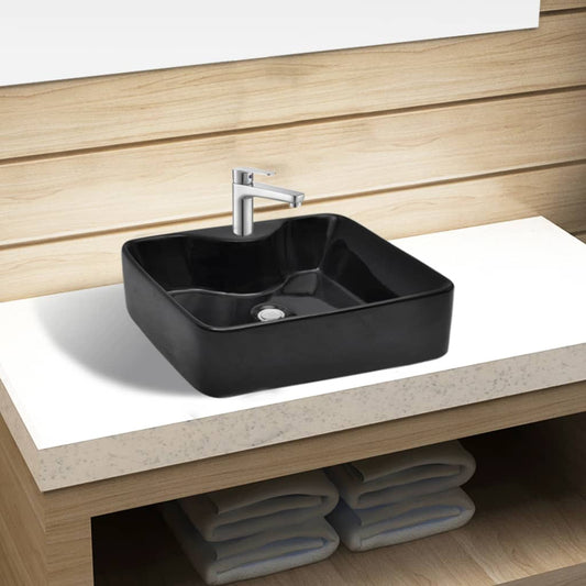 Keramik Waschbecken mit Hahnloch Schwarz Quadratisch - Premium Badezimmer-Waschbecken  - Just €97.87! Shop now at homesales4u