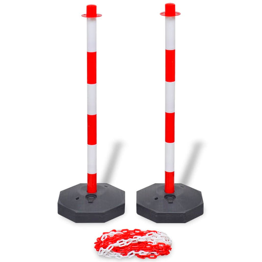 Pfosten-Set mit Absperrkette 10 m Kunststoff - Premium Verkehrsschilder  - Just €48.78! Shop now at homesales4u