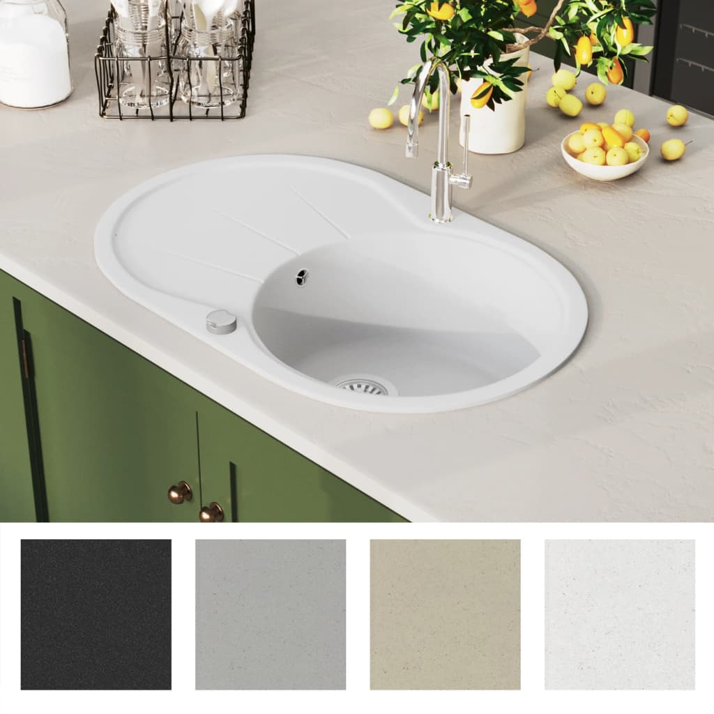 Granitspüle Einzelbecken Oval Weiß - Premium Küchenspülen & Spülbecken  - Just €242.60! Shop now at homesales4u