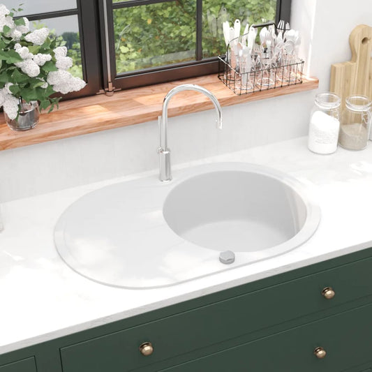 Granitspüle Einzelbecken Oval Weiß - Premium Küchenspülen & Spülbecken  - Just €242.60! Shop now at homesales4u