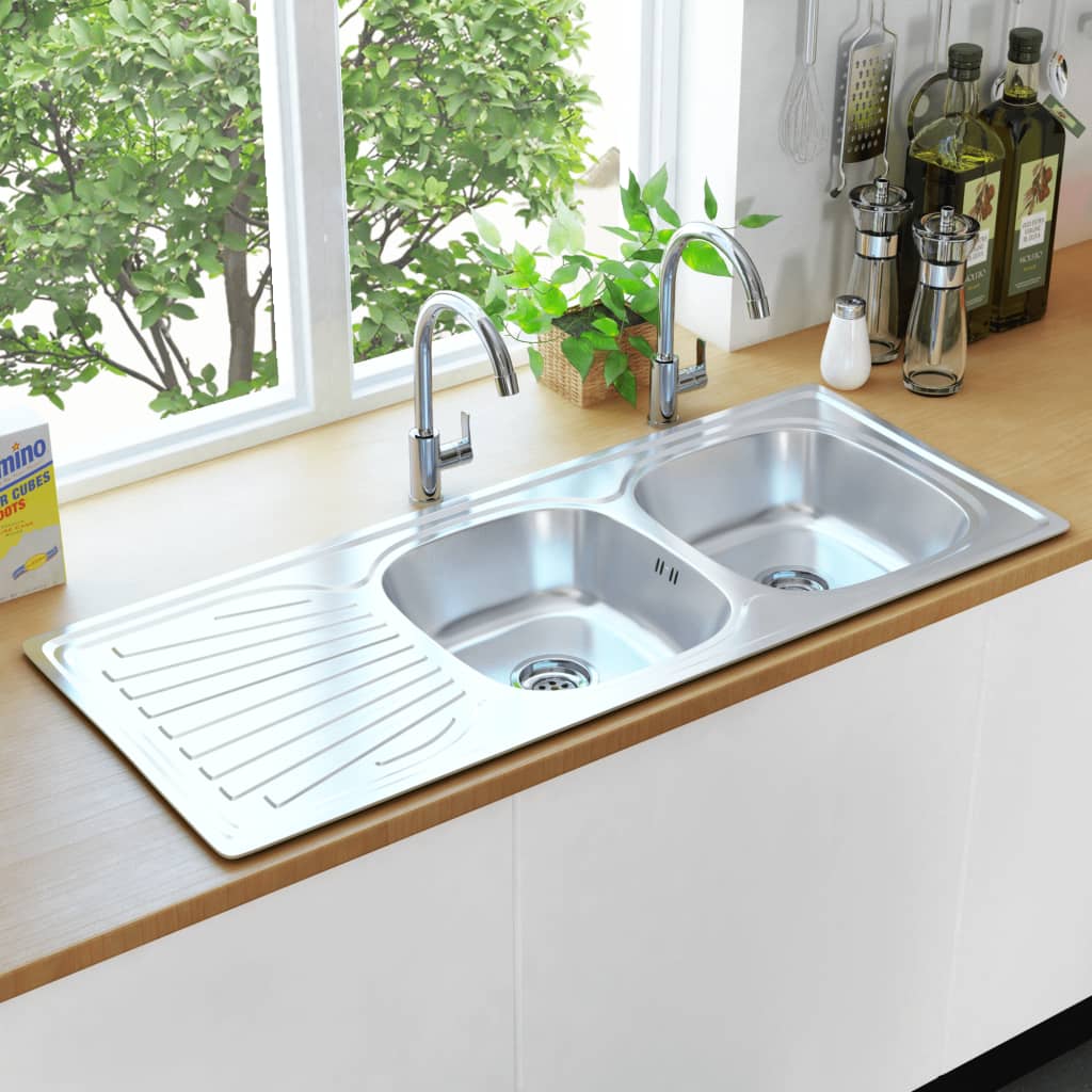 Küchenspüle Doppelbecken mit Sieb & Siphon Edelstahl - Premium Küchenspülen & Spülbecken  - Just €230.10! Shop now at homesales4u