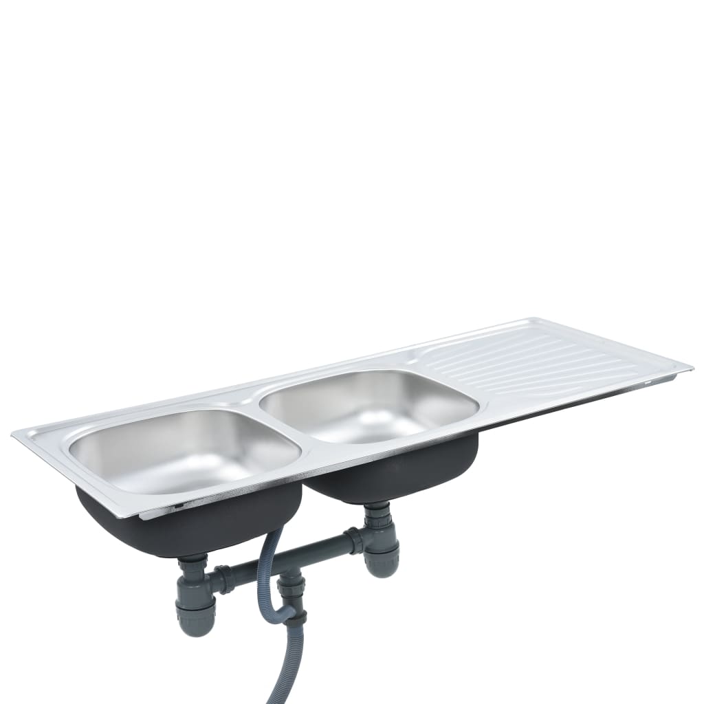 Küchenspüle Doppelbecken mit Sieb & Siphon Edelstahl - Premium Küchenspülen & Spülbecken  - Just €230.10! Shop now at homesales4u