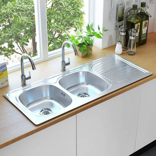 Küchenspüle Doppelbecken mit Sieb & Siphon Edelstahl - Premium Küchenspülen & Spülbecken  - Just €230.10! Shop now at homesales4u