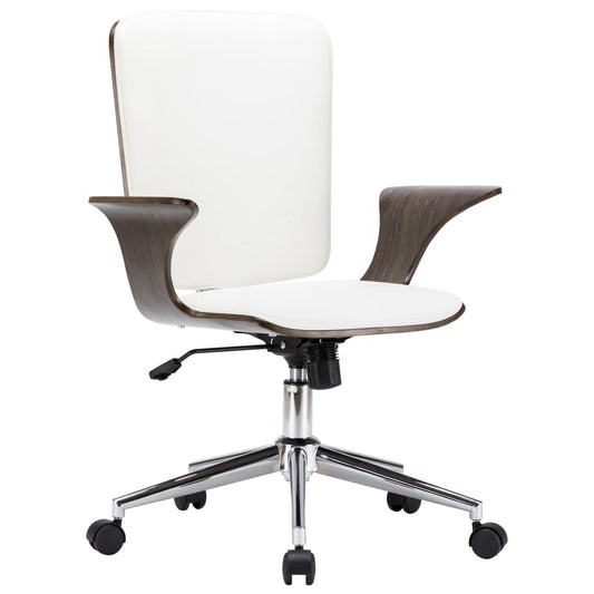 Drehbarer Bürostuhl Weiß Kunstleder und Bugholz - Premium Bürostühle  - Just €154.31! Shop now at homesales4u
