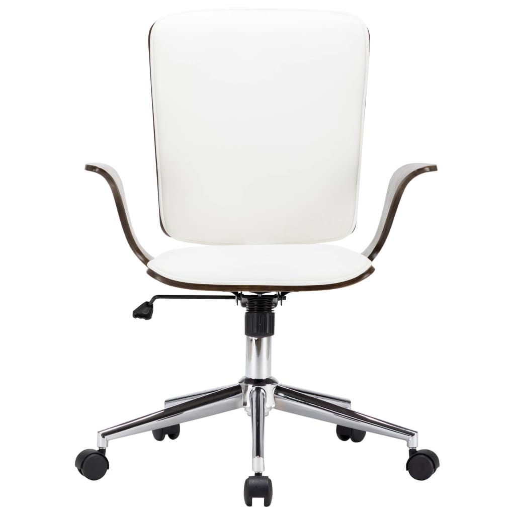 Drehbarer Bürostuhl Weiß Kunstleder und Bugholz - Premium Bürostühle  - Just €154.31! Shop now at homesales4u