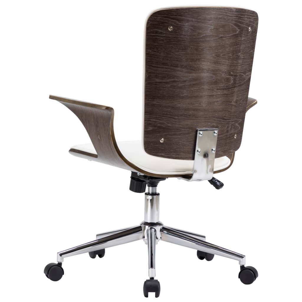 Drehbarer Bürostuhl Weiß Kunstleder und Bugholz - Premium Bürostühle  - Just €154.31! Shop now at homesales4u