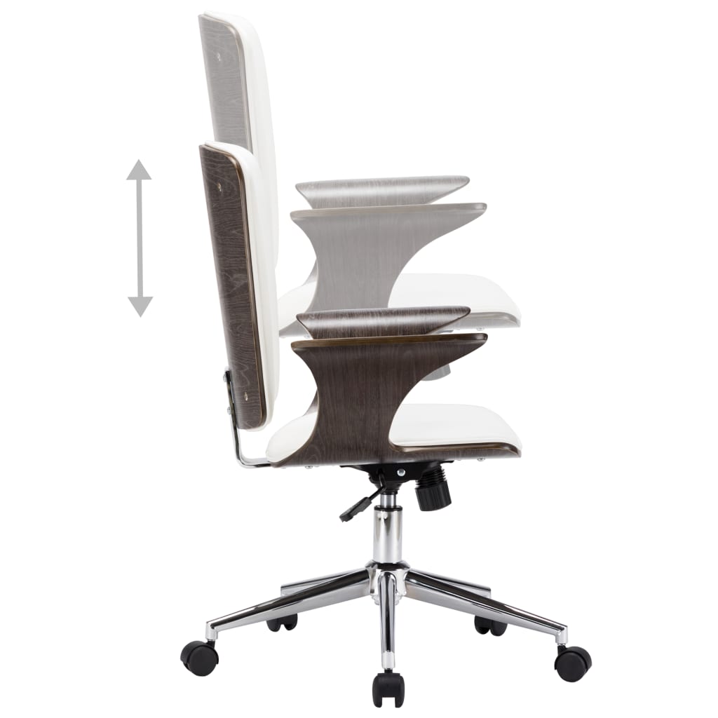 Drehbarer Bürostuhl Weiß Kunstleder und Bugholz - Premium Bürostühle  - Just €154.31! Shop now at homesales4u