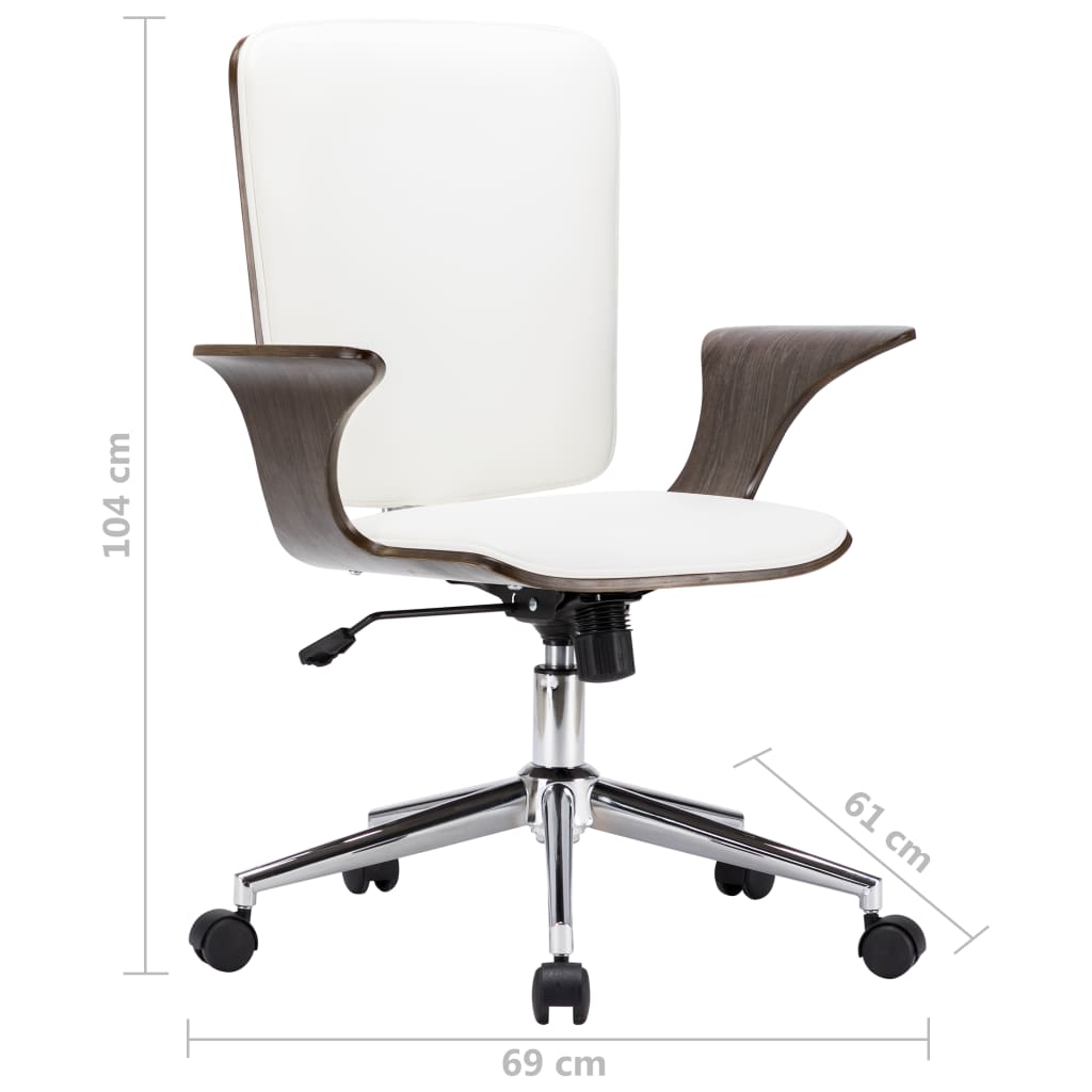 Drehbarer Bürostuhl Weiß Kunstleder und Bugholz - Premium Bürostühle  - Just €154.31! Shop now at homesales4u