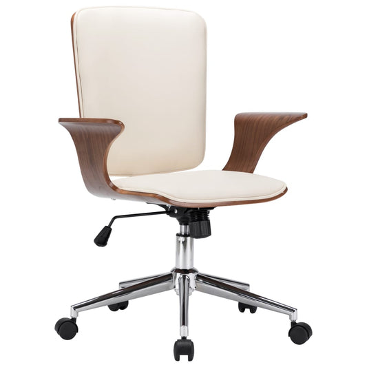 Drehbarer Bürostuhl Creme Kunstleder und Bugholz - Premium Bürostühle  - Just €219.41! Shop now at homesales4u