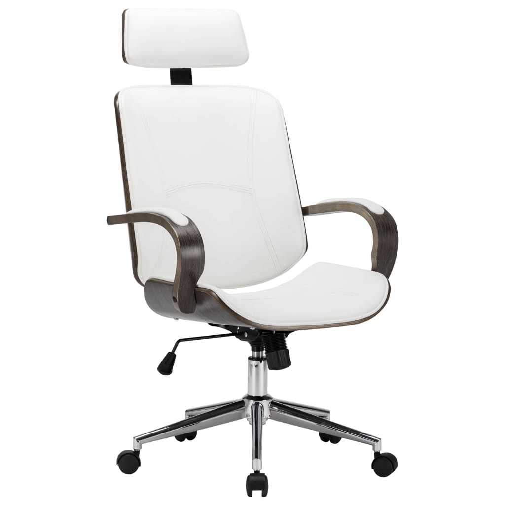 Drehbarer Bürostuhl mit Kopfstütze Weiß Kunstleder und Bugholz - Premium Bürostühle  - Just €246.97! Shop now at homesales4u