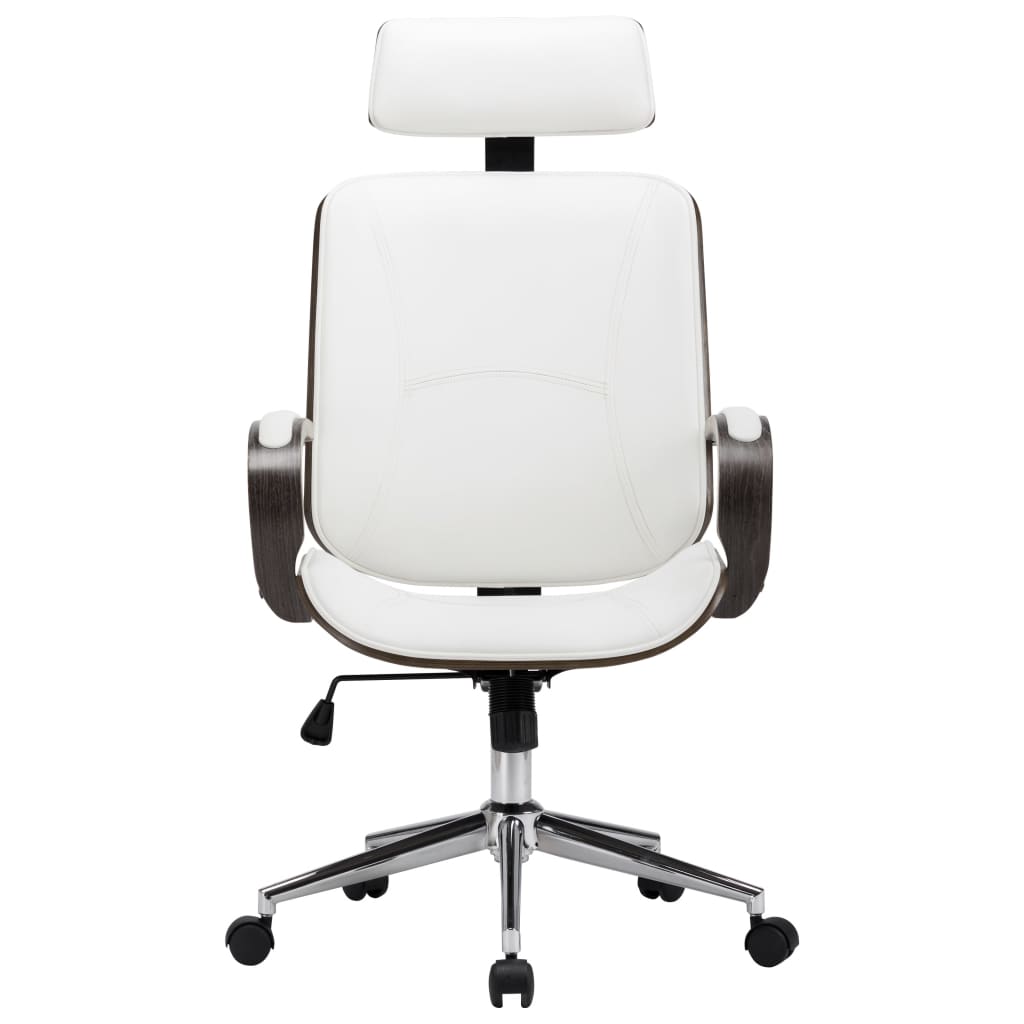 Drehbarer Bürostuhl mit Kopfstütze Weiß Kunstleder und Bugholz - Premium Bürostühle  - Just €246.97! Shop now at homesales4u