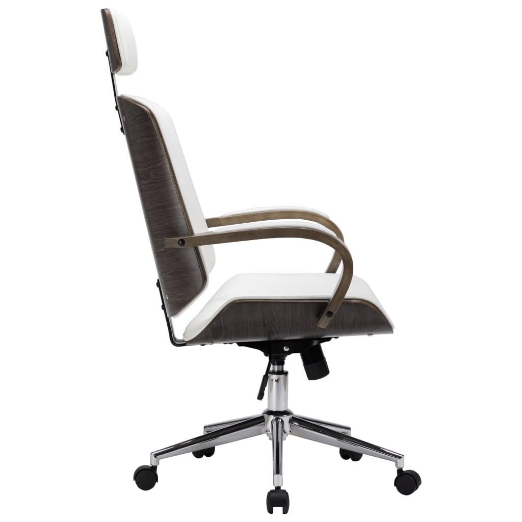 Drehbarer Bürostuhl mit Kopfstütze Weiß Kunstleder und Bugholz - Premium Bürostühle  - Just €246.97! Shop now at homesales4u