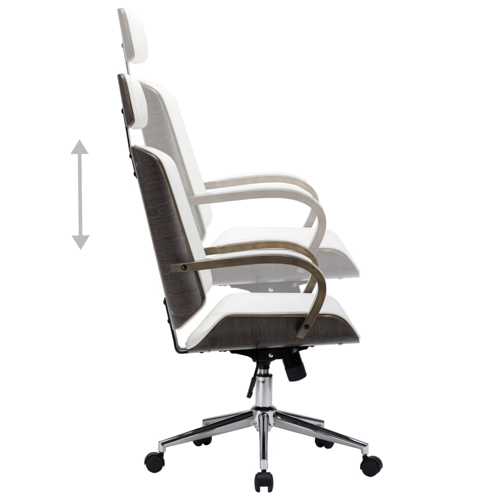Drehbarer Bürostuhl mit Kopfstütze Weiß Kunstleder und Bugholz - Premium Bürostühle  - Just €246.97! Shop now at homesales4u