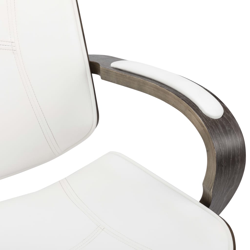 Drehbarer Bürostuhl mit Kopfstütze Weiß Kunstleder und Bugholz - Premium Bürostühle  - Just €246.97! Shop now at homesales4u