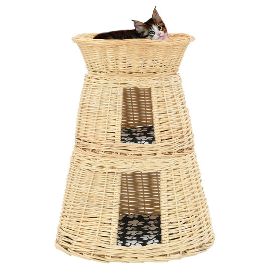 3-tlg. Katzenkorb-Set mit Kissen 47 x 34 x 60 cm Natur Weide - Premium Kratzbäume  - Just €97.57! Shop now at homesales4u