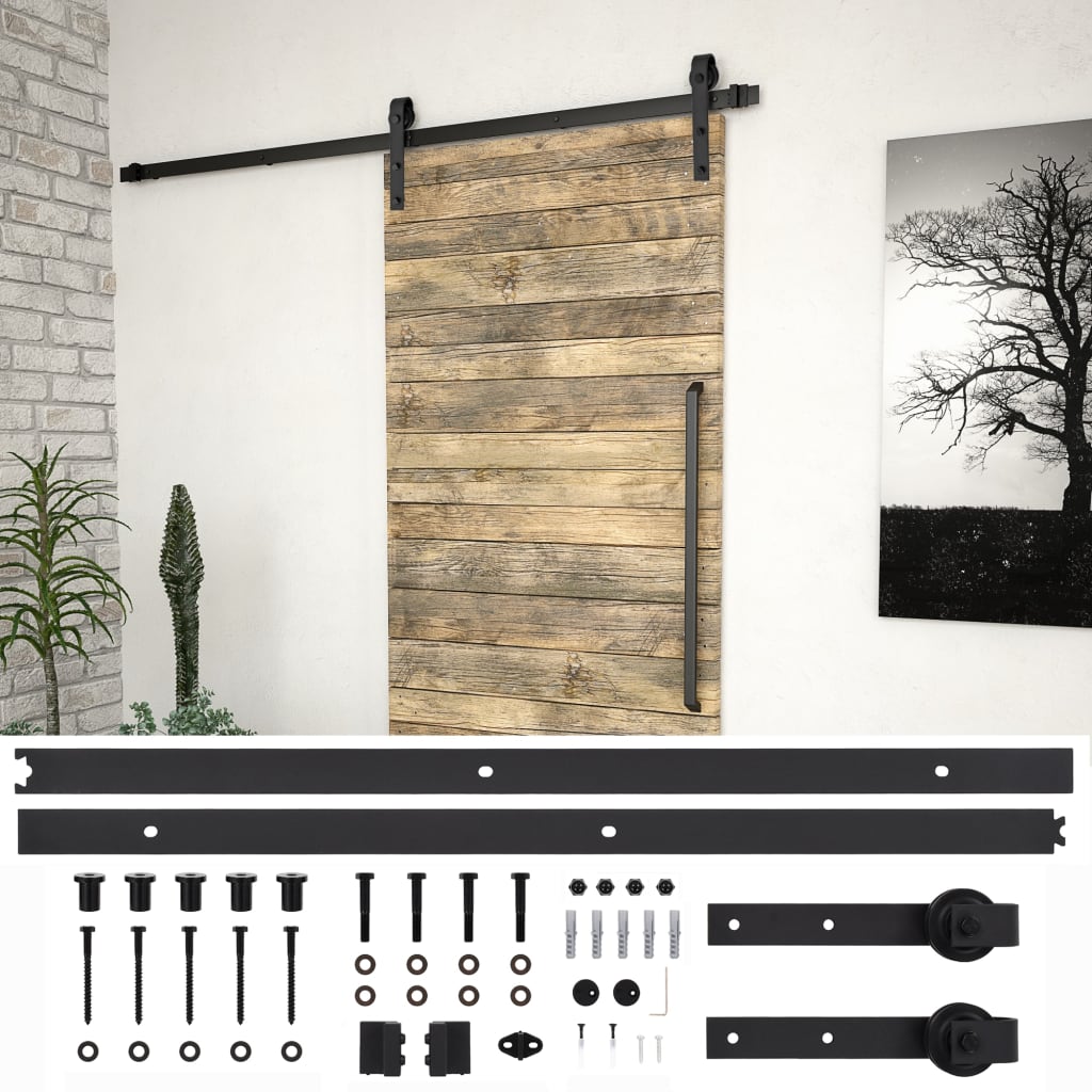 Schiebetürbeschlag-Set SKIEN 200 cm Stahl Schwarz - Premium Türbeschläge & -klingeln  - Just €61.13! Shop now at homesales4u