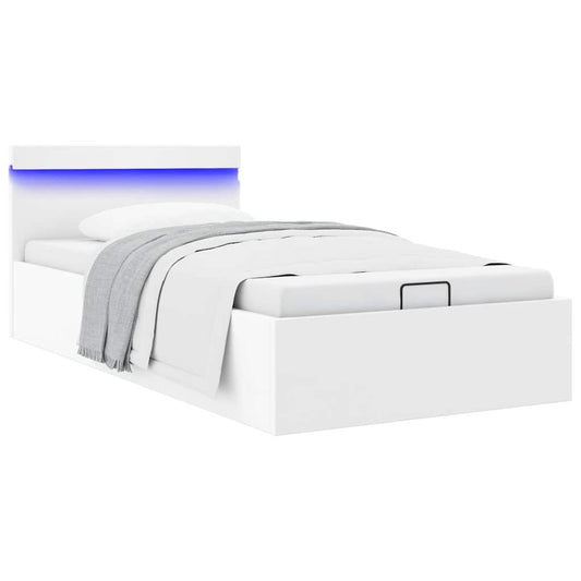 Bett mit Bettkasten Hydraulisch LED Weiß Kunstleder 90x200cm - Premium Betten & Bettgestelle  - Just €427.61! Shop now at homesales4u