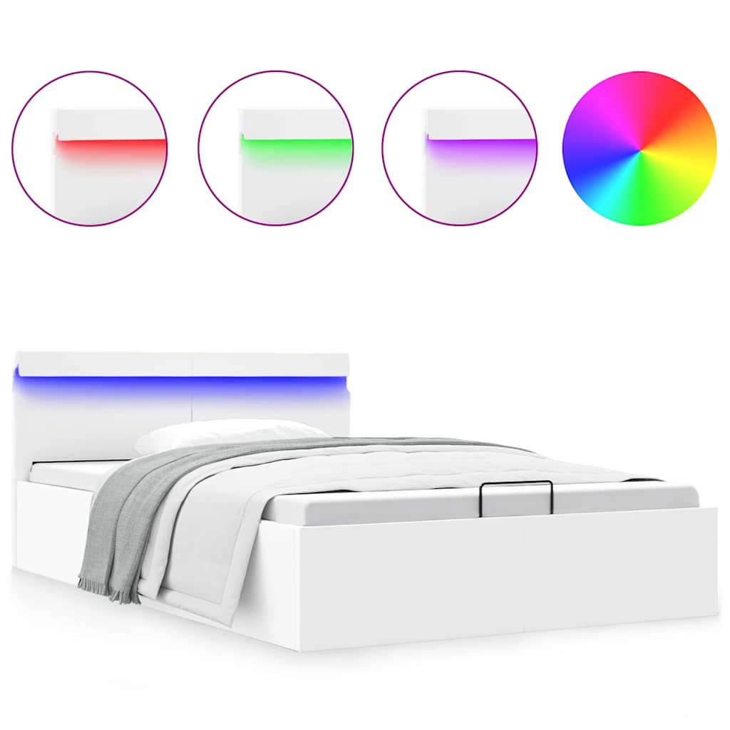 Bett mit Bettkasten Hydraulisch LED Weiß Kunstleder 140x200 cm - Premium Betten & Bettgestelle  - Just €520.29! Shop now at homesales4u