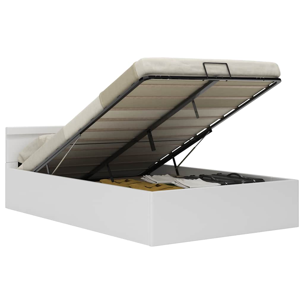 Bett mit Bettkasten Hydraulisch LED Weiß Kunstleder 140x200 cm - Premium Betten & Bettgestelle  - Just €520.29! Shop now at homesales4u