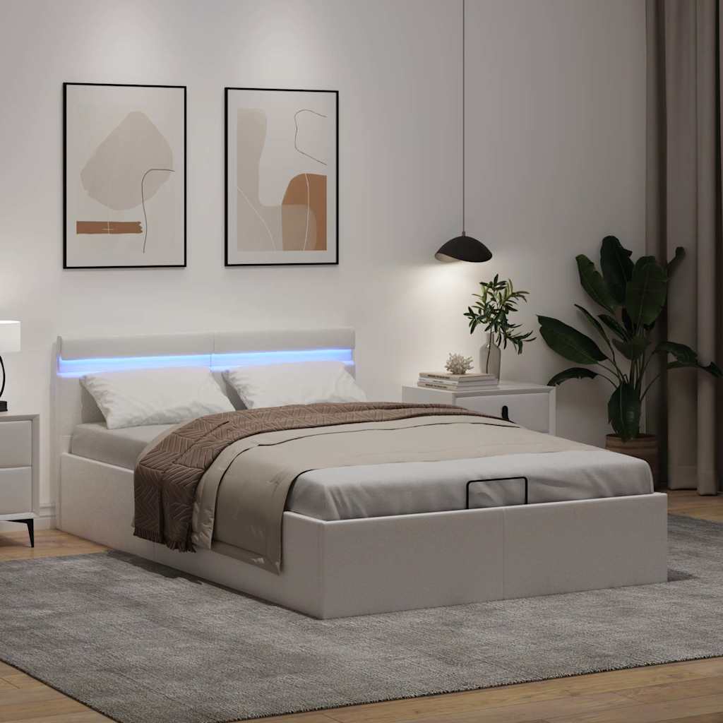 Bett mit Bettkasten Hydraulisch LED Weiß Kunstleder 140x200 cm - Premium Betten & Bettgestelle  - Just €520.29! Shop now at homesales4u