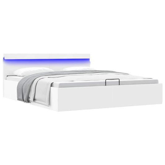 Bett mit Bettkasten Hydraulisch LED Weiß Kunstleder 160x200 cm - Premium Betten & Bettgestelle  - Just €485.41! Shop now at homesales4u