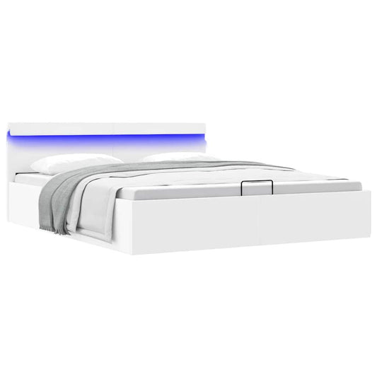 Bett mit Bettkasten Hydraulisch LED Weiß Kunstleder 180x200 cm - Premium Betten & Bettgestelle  - Just €501.42! Shop now at homesales4u