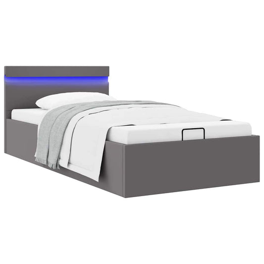 Bett mit Bettkasten Hydraulisch LED Grau Kunstleder 90x200 cm - Premium Betten & Bettgestelle  - Just €391.27! Shop now at homesales4u