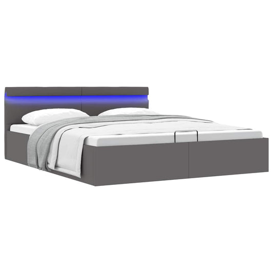 Bett mit Bettkasten Hydraulisch LED Grau Kunstleder 160x200 cm - Premium Betten & Bettgestelle  - Just €452.94! Shop now at homesales4u
