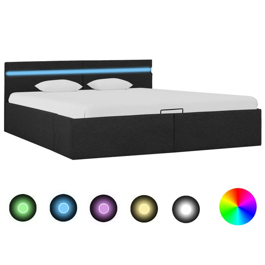 Bett mit Bettkasten Hydraulisch LED Dunkelgrau Stoff 180x200 cm - Premium Betten & Bettgestelle  - Just €463.51! Shop now at homesales4u