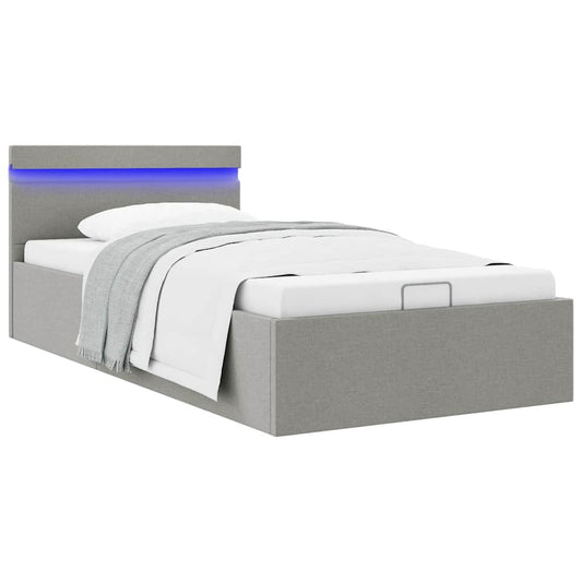 Bett mit Bettkasten Hydraulisch LED Hellgrau Stoff 90x200 cm - Premium Betten & Bettgestelle  - Just €367.96! Shop now at homesales4u