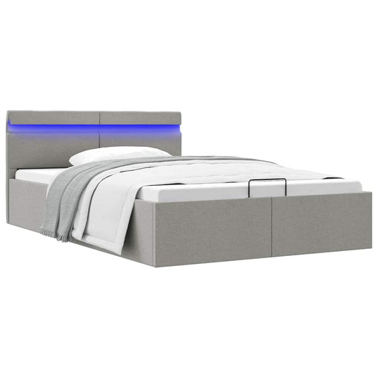 Bett mit Bettkasten Hydraulisch LED Hellgrau Stoff 140x200 cm - Premium Betten & Bettgestelle  - Just €472.80! Shop now at homesales4u