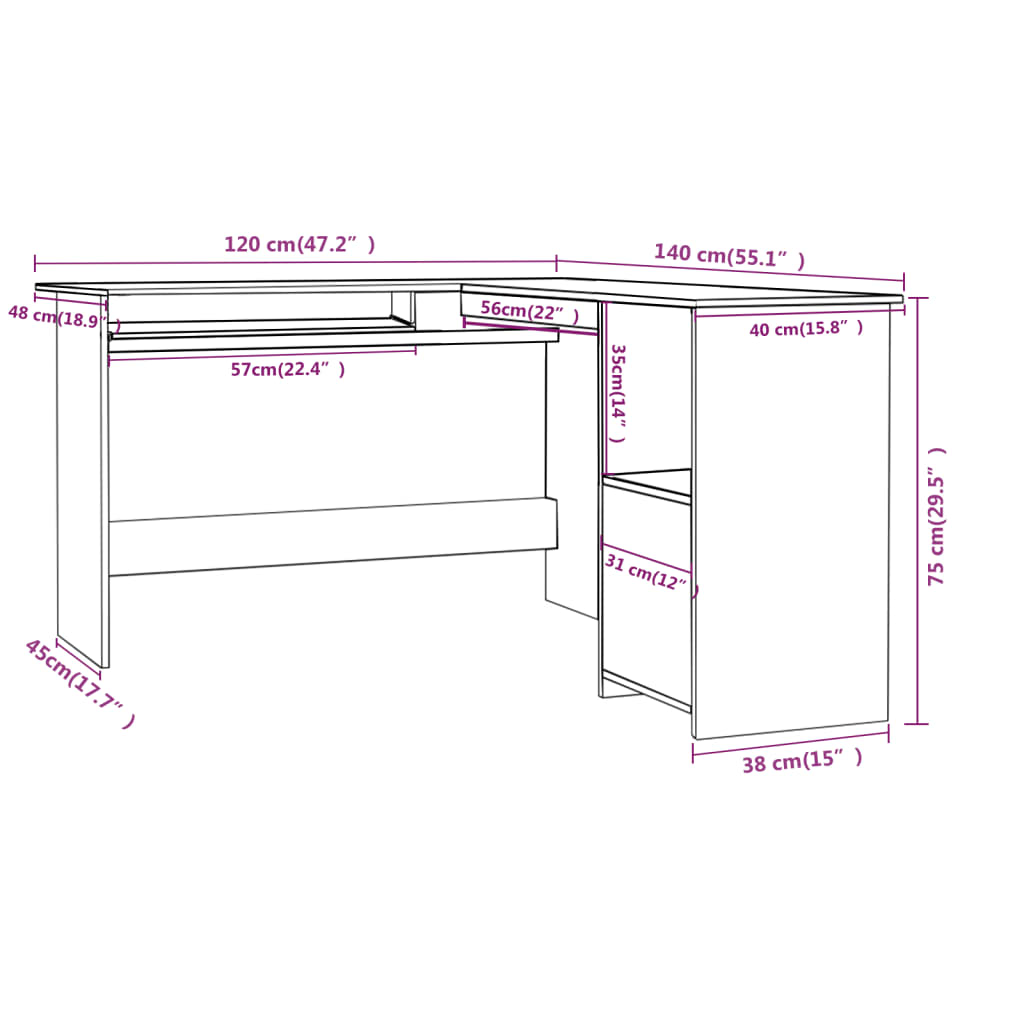 Eckschreibtisch in L-Form Schwarz 120x140x75 cm Holzwerkstoff - Premium Schreibtische  - Just €157.24! Shop now at homesales4u