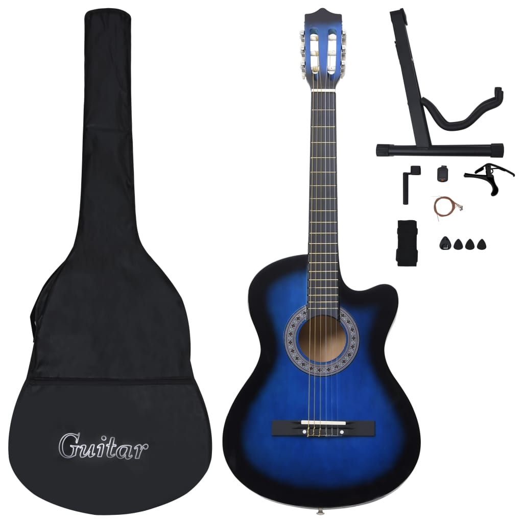 12.-tlg. Westerngitarre Set mit 6 Saiten Blau-Schattiert 38" - Premium Gitarren  - Just €112.37! Shop now at homesales4u