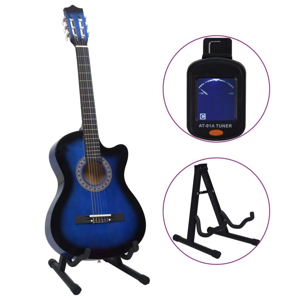 12.-tlg. Westerngitarre Set mit 6 Saiten Blau-Schattiert 38" - Premium Gitarren  - Just €112.37! Shop now at homesales4u