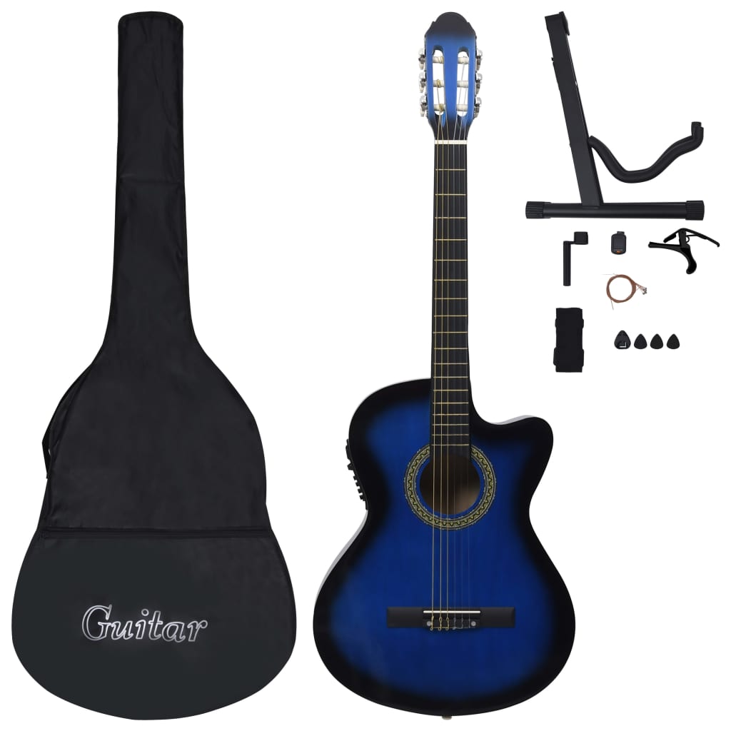 12-tlg. Western Gitarren-Set mit Equalizer und 6 Saiten Blau - Premium Gitarren  - Just €140.81! Shop now at homesales4u