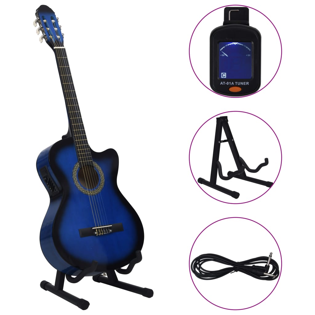 12-tlg. Western Gitarren-Set mit Equalizer und 6 Saiten Blau - Premium Gitarren  - Just €140.81! Shop now at homesales4u