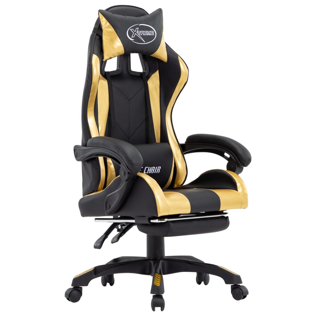 Gaming-Stuhl mit Fußstütze Golden und Schwarz Kunstleder - Premium Bürostühle  - Just €198.87! Shop now at homesales4u