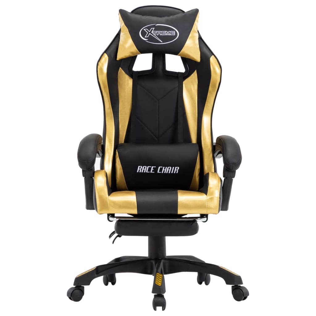 Gaming-Stuhl mit Fußstütze Golden und Schwarz Kunstleder - Premium Bürostühle  - Just €198.87! Shop now at homesales4u