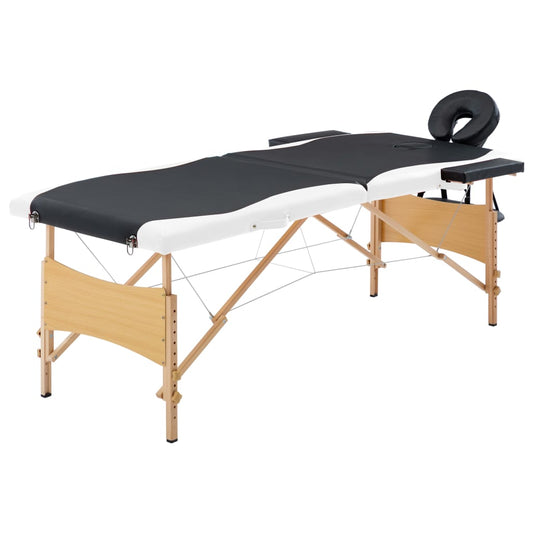 Massageliege Klappbar 2-Zonen mit Holzgestell Schwarz und Weiß - Premium Massagetische  - Just €182.41! Shop now at homesales4u