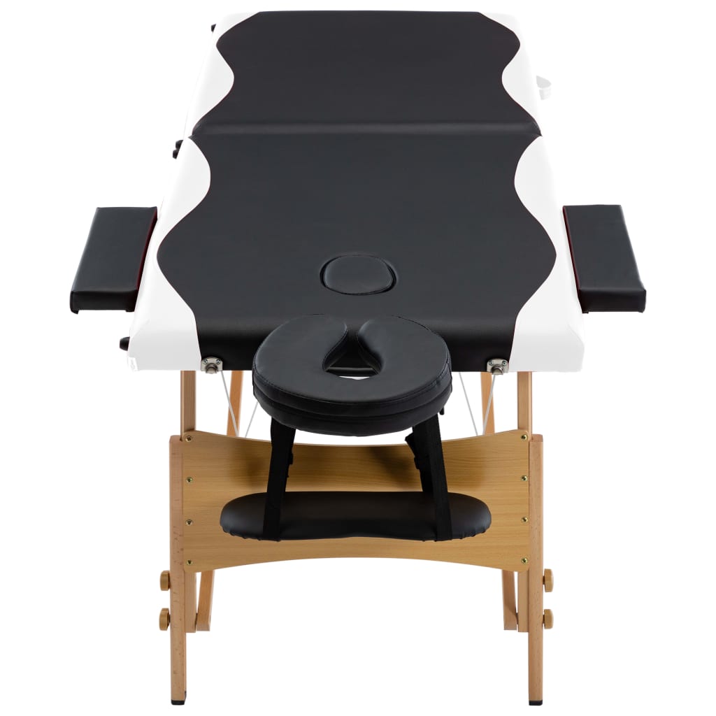 Massageliege Klappbar 2-Zonen mit Holzgestell Schwarz und Weiß - Premium Massagetische  - Just €182.41! Shop now at homesales4u