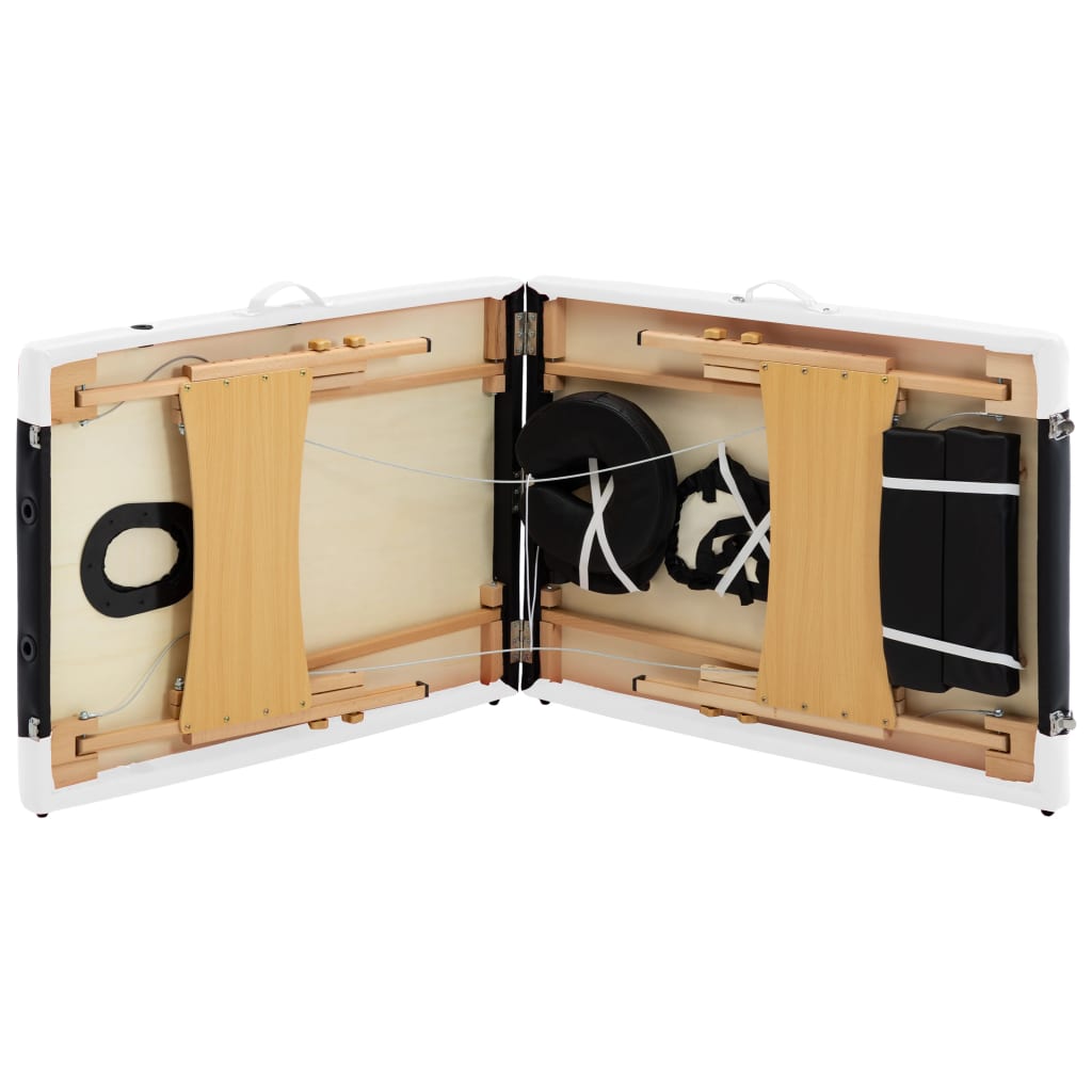 Massageliege Klappbar 2-Zonen mit Holzgestell Schwarz und Weiß - Premium Massagetische  - Just €182.41! Shop now at homesales4u