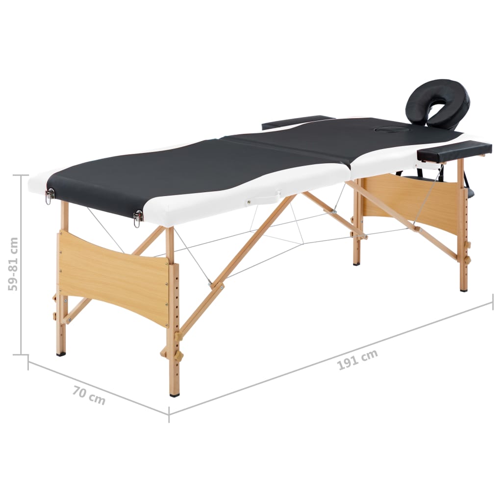 Massageliege Klappbar 2-Zonen mit Holzgestell Schwarz und Weiß - Premium Massagetische  - Just €182.41! Shop now at homesales4u