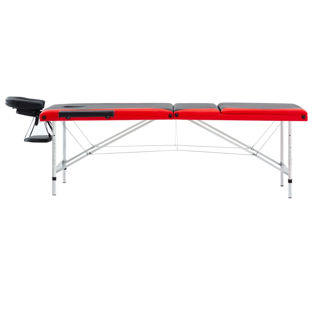 Massageliege Klappbar 3-Zonen Aluminiumgestell Schwarz und Rot - Premium Massagetische  - Just €232.66! Shop now at homesales4u