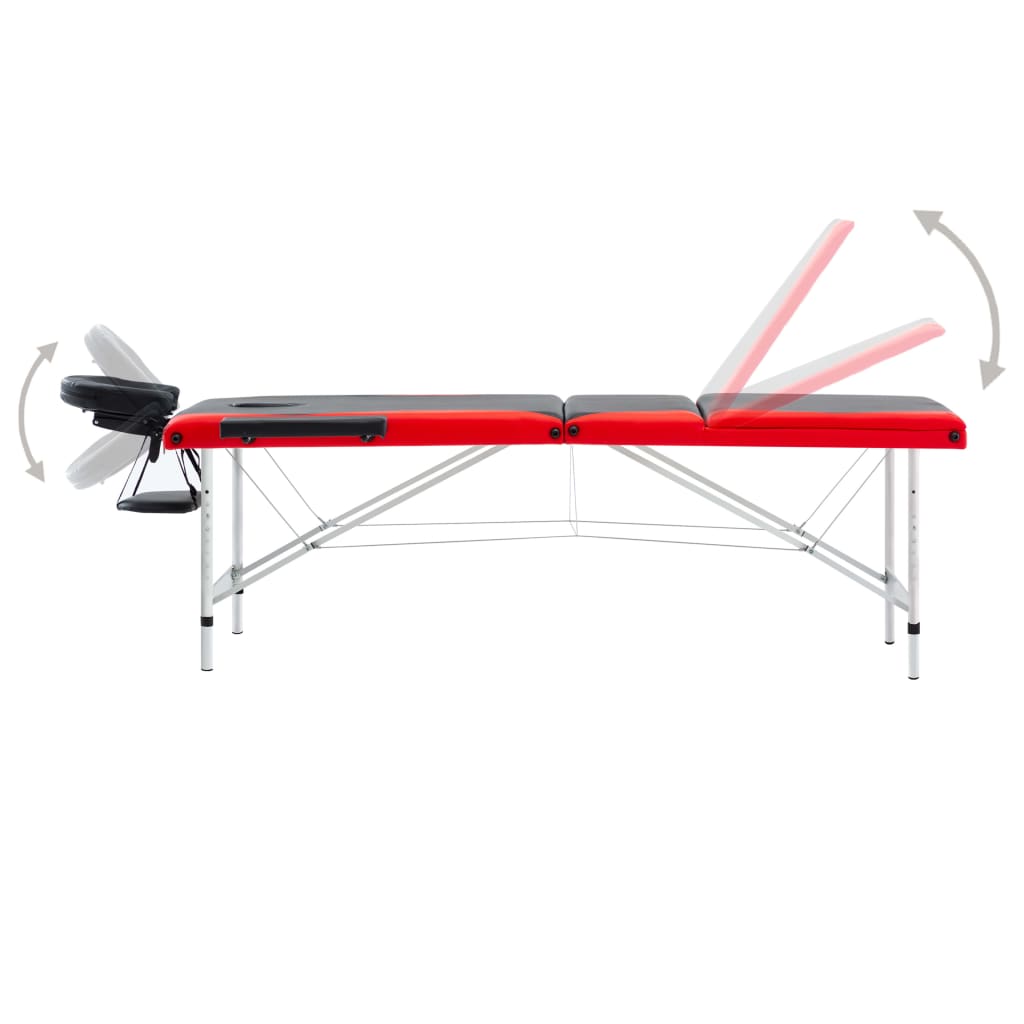 Massageliege Klappbar 3-Zonen Aluminiumgestell Schwarz und Rot - Premium Massagetische  - Just €232.66! Shop now at homesales4u